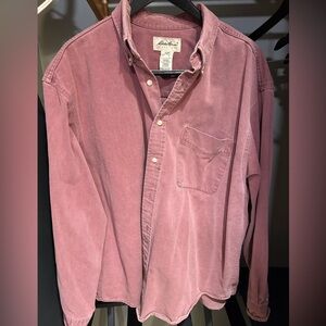 Vintage Eddie Bauer Maroon 100% cotton twill button down. Super soft! XL EUC